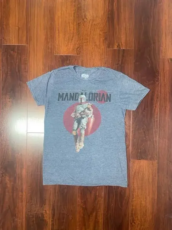 Star Wars The Mandalorian Graphic T-Shirt Grey Blue Heathered Small - Picture 1 of 14
